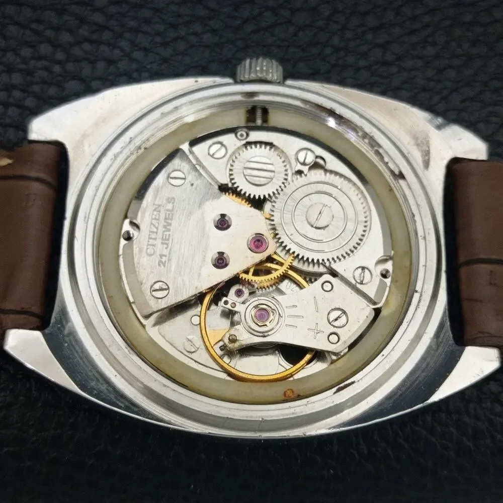 Vintage 1973 Citizen Manual Wound Mens Silver Watch & Black accents